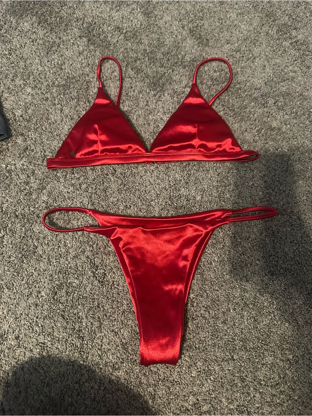 Red Satin Triangle Bikini Set - Women Swimsuit